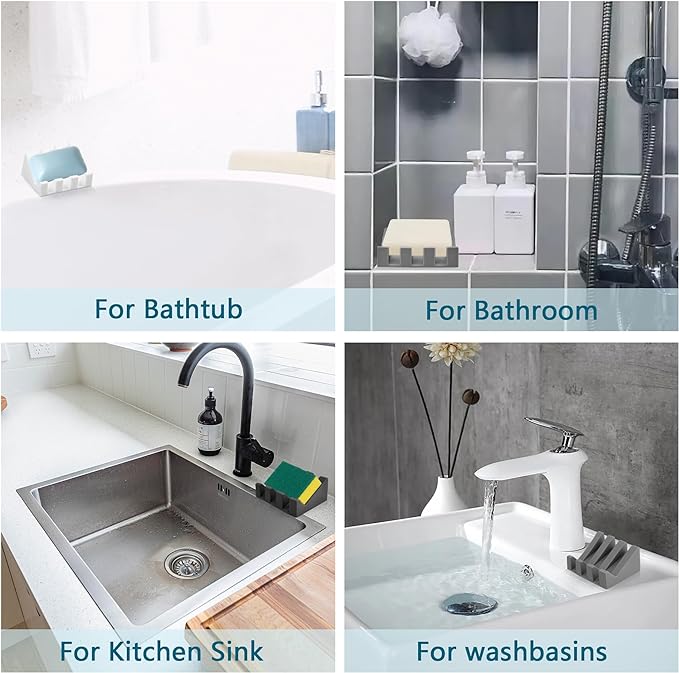 Self Draining Soap Dish,Silicone Suction Cup Soap Holder, Bathroom Soap Dish for Bar Soap,Can Extend Soap Life,Bathroom, Bath Tub, Kitchen Sink (2, Black)