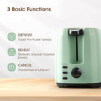 iSiLER 2 Slice Toaster, 1.3 Inches Wide Slot Bagel Toaster with 7 Shade Settings and Double Side Baking, Removable Crumb Tray, Defrost Cancel Function Green