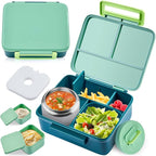 Bento Lunch Box for Kids with 8oz Soup Thermo Leak-Proof Lunch Food Containers with Snack Sauce Container for Kid Girls Boys to School, Green