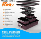 NutriChef 8-Piece Nonstick Stackable Bakeware Set - PFOA, PFOS, PTFE Free Baking Pan Set w/Non-Stick Coating, 450°F Oven Safe, Round Cake, Loaf, Muffin, Wide/Square Pans, Cookie Sheet (Plum)