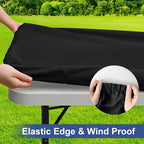 homing Rectangle Table Cloth Cover, Waterproof Polyester Elastic Fitted Tablecloth, Fits for 8 Foot Folding Tables, Washable Table Protector for Picnic, Camping, Outdoor (Black, 36" x 96")