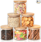 Liuruiyu Glass Food Storage Jars 6-Pack - 4x4 in-Clear Glass Food Canisters with Bamboo Lid Airtight For Serving Tea, Coffee, Flour, Sugar, Candy, Cookie, Spice and More (Circular)