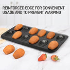 2 Pack Madeleine Pans for Baking, 12 Cavity Heavy Duty Shell Shape Baking Mold Nonstick Cookie Cake Pan for Oven（BLACK）