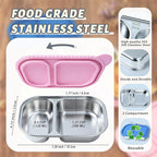 Stainless Steel Snack Containers with Silicone Lids - 2 Compartment Metal Bento Lunch Box, Leak-Proof Reusable Lunch Meal Prep Containers with 2 Forks for School, Office, Travel (Blue+Pink, 2 Pack)