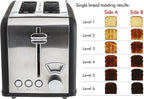 Rae Dunn Toaster, Stainless Steel 2 Slice Square Toaster, Wide Slot with 5 Browning Levels, with Bagel, Defrost and Cancel Options (Black)