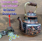 Vintage Copper Turkish TeaPot Tea Kettle Pot for Stovetop Stove Top Infuser Decorative Fancy Arabic Moroccan Party Serving Kitchen Antique Handmade Women Floral Unique Style Gooseneck Gift Decor