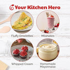 14 Inch Stainless Steel Hand Whisk - Durable & Easy to Use Push-Down Zip Whisker - Rotary Hand Mixer for Beating Eggs, Frothing Milk, Blending, Mixing, Whipping Smoothies & Shakes - Kitchen Tools