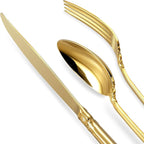 KEAWELL Luxury 20 Pieces 18/10 Stainless Steel Flatware set, Service for 4, silver plated with gold accents, Fine Silverware set and Dishwasher Safe (Gold)