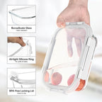 BAYZZ Glass Food Storage Containers, 5 Pack 35 Oz Glass Meal Prep Containers, Lunch Boxes with Airtight BPA-Free Lids, Microwave, Freezer and Dishwasher Safe,White