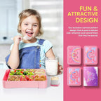JYPS Bento Box for Kids,Leak-Proof Kids Lunch Box with 6 Compartments,Sauce Container,Utensils,BPA Free Microwave/Dishwasher Safe Lunch Container for Girls and Toddlers Back to School-Pink K