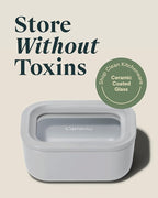 Caraway 6pc Glass Food Storage Set - 2.6 Cup Storage Containers For Food (6) - Non-Toxic Ceramic-Coated Glass - Air Release Technology - Compact & Stackable Design - Gray