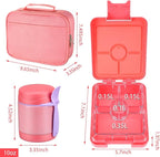 Bento Lunch Box Set for Kids with 10oz Soup Thermo, Leak-Proof Lunch Containers with 4 Compartment, Kids Thermo Hot Food Jar and Insulated Lunch Bag for Kid to School,BPA-Free(Pink)