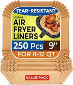 Vailnd Air Fryer Disposable Paper Liners 9inch Square, 125PCS Non-Stick Food Grade Air Fryer Parchment Paper, Oil Resistant & Waterproof Baking Liner for 8-12 QT Oven