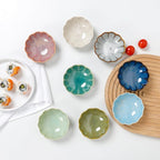 Dipping Bowls Set of 8, Ceramic Soy Sauce Dishes, 3 oz Dipping Sauce Cups, chrysanthemum Round Small Side Dish Dishes for Dipping Sushi Tomato Soy Sauce Dish Condiment Finger Bowls