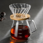 Pour Over Coffee Maker Set – Drip Coffee Pot with bamboo Handle, Glass Coffee Dripper & 100 Filters, 20oz/600ml Capacity