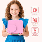 Bento Box for Kids - Leak-Proof Bento Lunch Box with Insulated Thermos Food Jar - 4 Compartments, 1 Removable Divider, 1Spoon, 1 Fork - Dishwasher Safe, BPA-Free (Pink)