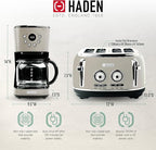 Haden 12 Cup Programmable Drip Coffee Maker Coffee Machine Bundled with Dorset 4 Slice Wide Slot Stainless Steel Toaster, Putty & Chrome