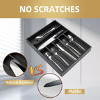 Silverware Organizer Kitchen Drawer Organizer Utensil Organizer Bamboo Silverware Holder Cutlery Organizer in Drawer Flatware Organizer Tray(7 slots, Black
