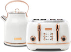 Haden Heritage 4 Slice Wide Slot Stainless Steel Toaster Bundled with 1.7 Liter Stainless Steel Electric Water Kettle, Ivory & Copper