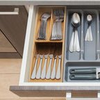 Bamboo Silverware Drawer Organizer, Kitchen Cutlery Tray,Utensil Holder for Spoons, Forks, Knives in Kitchen