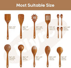 13 Pcs Wooden Cooking Utensil Set with Gift Box – Natural Wooden Spoons for Cooking & Serving, Nonstick Friendly, Perfect Housewarming & Holiday Gift