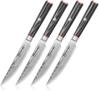 Cangshan YARI Series 4-Piece Fine Edge Steak Knife Set with Ash Wood Box, X-7 Damascus Steel