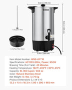 VEVOR Commercial Coffee Urn, 60 Cup 9 L Hot Beverage Dispenser with Dripless Faucet, Quick-Brewing Stainless Steel Large Commercial Coffee Maker, for Catering, Business, Party, Church & Restaurant