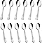 Teaspoon Set of 12, E-far 6.7 Inch Stainless Steel Spoons for Kitchen or Restaurant, Non-toxic & Mirror Polished, Scalloped Edge & Dishwasher Safe