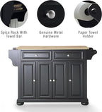 Crosley Furniture Alexandria Wood Top Rolling Kitchen Island Storage Cart, Microwave Stand, Spice Rack, Black