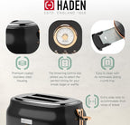 Haden Dorset 2 Slice Wide Slot Stainless Steel Toaster with Adjustable Browning Control & Non-Slip Feet, Black & Copper