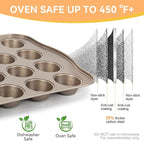 Cupcake Pan Nonstick 2 Pack (Gold, Mini 24 cup)