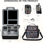Lunch Box Set with Bento Box Container, 17OZ Stainless Steel Food Soup Thermo, Kids Water Bottle & Portable Insulated Lunch Bag – Leakproof, Hot/Cold Retention for School, Travel (Black-Game)