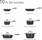 Tramontina 80110/525DS Gourmet Ceramica Deluxe Cookware Set, Non Stick Ceramic Interior, 10-Piece, Metallic Black, Made in Italy