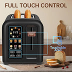 SEEDEEM Toaster 2 Slice, Touch Control Stainless Toaster LCD Display, 50% Faster Heating Speed, 1.4'' Wide Slots, More Timer Functions, Removable Crumb Tray, 1350W, Dark Chocolate