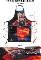 Dalstrong Chef Kitchen Apron - DC Superman™ Heat Vision Edition - Premium Cotton & Nylon Straps - 2 Pockets - Steel Hangloops -Unique Size Fit for All - Stain Resistant