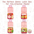 Bento Lunch Box for Kids with 8oz Soup Thermo,Leak-Proof Lunch Containers with 5 Compartment,Thermo Food Jar Food Containers for School (Pink-Jellyfish)