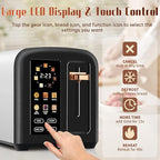 SEEDEEM Toaster 2 Slice with Touch Screen, Faster Heating Speed, 7 Shade Setting, 6 Bread Type, 1.5”Wide Slots Toaster, Removable Crumb Tray, 1350W, Dark Chocolate