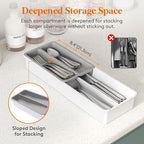 Lifewit Compact Silverware Organizer for Kitchen Drawer, Narrow Flatware Tray Holder, Plastic Cutlery Spoons, Forks and Knives Storage, White&Gray, 1 Pack