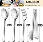 LIANYU 12-Piece Large Serving Utensils Set, Include 9.8 Inch Slotted Spoons and Forks, 9.4 Inch Tongs, Stainless Steel Hostess Serving Flatware Set for Catering Party, Dishwasher Safe