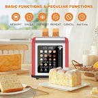 2 Slice Toaster Touch Screen, Stainless Steel Toasters Digital Timer 2 Slot Toasters, 8 Shade Settings 6 Bread Types for Bagel, Cancel, Defrost (Red)