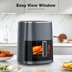 Sweetcrispy Air Fryer 6QT with Window, Square Airfryer Oven 12-in-1 for Family, 400°F Rapid Air Crispy Technology, Roast Bake Dehydrate, Nonstick & Easy-Clean Basket,Grey