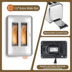 SEEDEEM Toaster 2 Slice, Real Touch Screen with LCD Display, Single-Slice Function, Stainless Steel Toaster, 50% Faster Heating, 1.5" Wide Slots, Removable Crumb Tray, 1350W, Silver Metallic