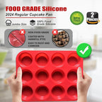 12 Cup Silicone Muffin Pan，Regular Size Cupcake Pan Great for Making Muffin Cakes, Bread, Tart - Piping Bags and Tips Set，Silicone Baking Cups-2 Pack