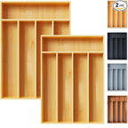 Silverware Organizer, 2 Pack 10 Inch Utensil Organizer Kitchen Drawer Organizer Bamboo Silverware Holder Cutlery Tray Organizer in Drawer Flatware Organizer Tray(5 slots, Natural）