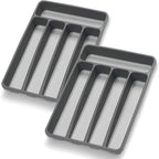 Silverware Organizer 2 Pieces Utenisl Organizer Holder Kitchen Drawer Organizer Plastic Silverware Tray for Drawer Flatware Organizer 5 Compartment Black