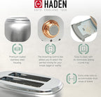 Haden Heritage 4 Slice Wide Slot Stainless Steel Toaster Bundled with 1.7 Liter Stainless Steel Electric Water Kettle, Steel & Copper
