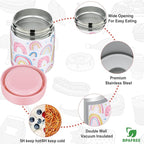 Itslife Bento Lunch Box Set for Kids with 12oz Soup Thermo&Lunch Bag, Leak-Proof Lunch Food Containers for Kids School, 5 Compartment, Sauce Cup, 10 Notes (Rainbow White)