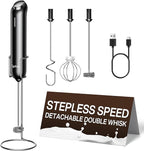 InstaWhisk Milk Frother with Variable Speed, Rechargeable Coffee Frother Wand with Detachable Double Whisk, Drink Mixer Handheld Electric Stirrer for Latte, Cappuccino, Matcha, Almond Milk, Protein