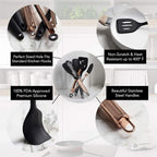 COOK WITH COLOR Silicone Cooking Utensils, Kitchen Utensil Set, Easy to Clean Silicone Kitchen Utensils, Cooking Utensils for Nonstick Cookware, Kitchen Gadgets Set, Mini, Black