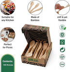 100% Bamboo Cutlery - Disposable Utensils, Reusable, Smooth Biodegradable Silverware 100 Set (100 Knives), Compostable Durable Flatware in a Premium Box